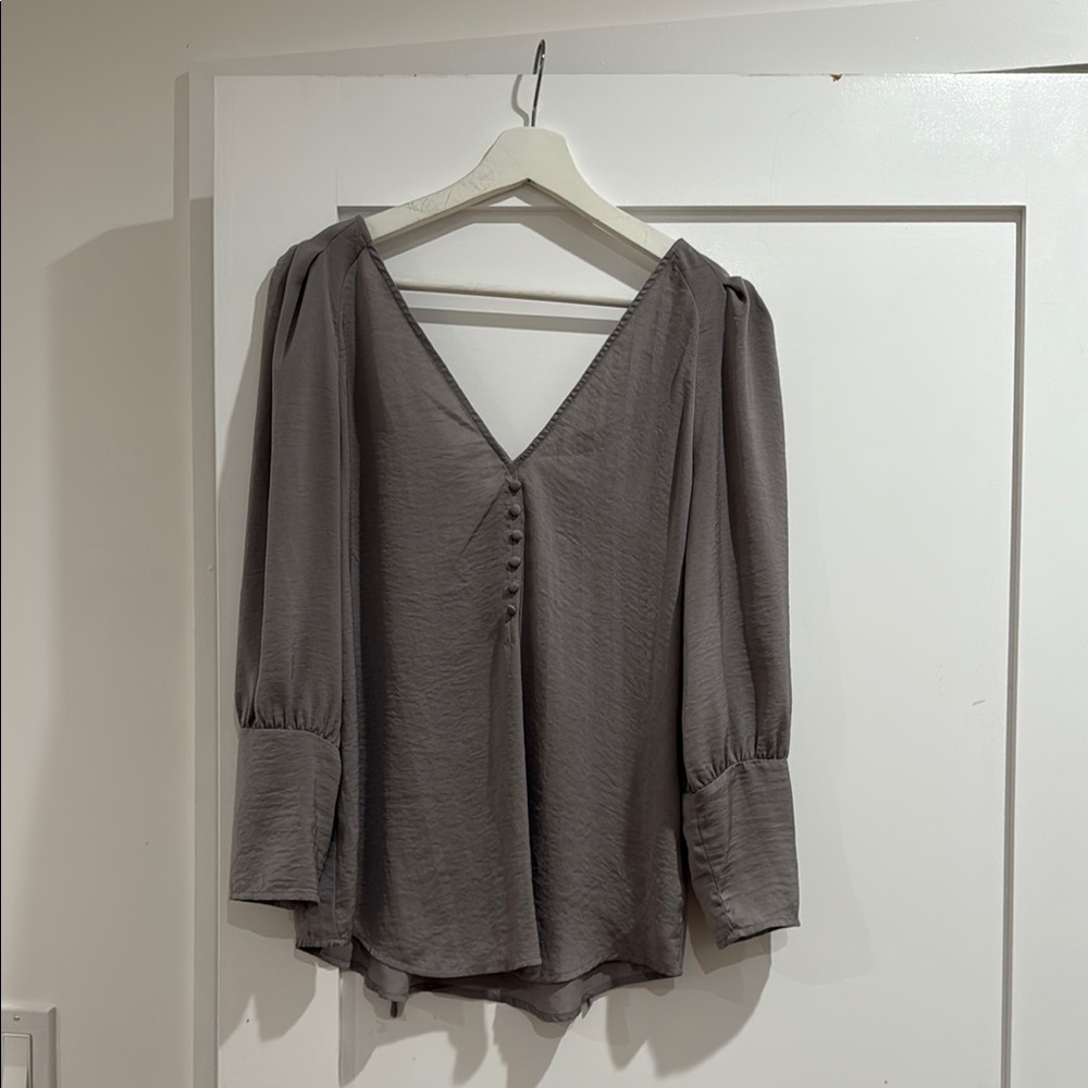 Express Gray Puff Sleeve Asymmetrical Blouse